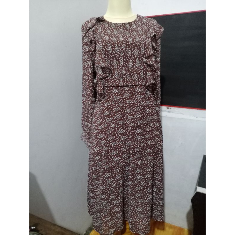 Atasan wanita Tunik motif floral Tunik bahan sifon ada lapis furing nyaman dipakai Mini Dress bisa C