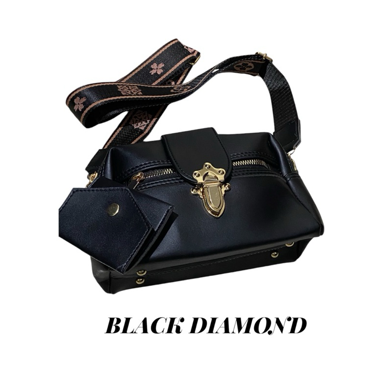 STELLA BAG STORE- TAS SELEMPANG KULIT SINTETIS HITAM KODE BLACK DIAMOND