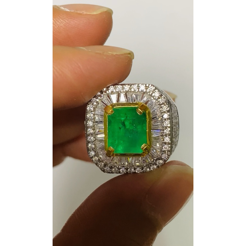 natural emerald beryl colombia 4,3 ct memo gri ring microsetting mewah