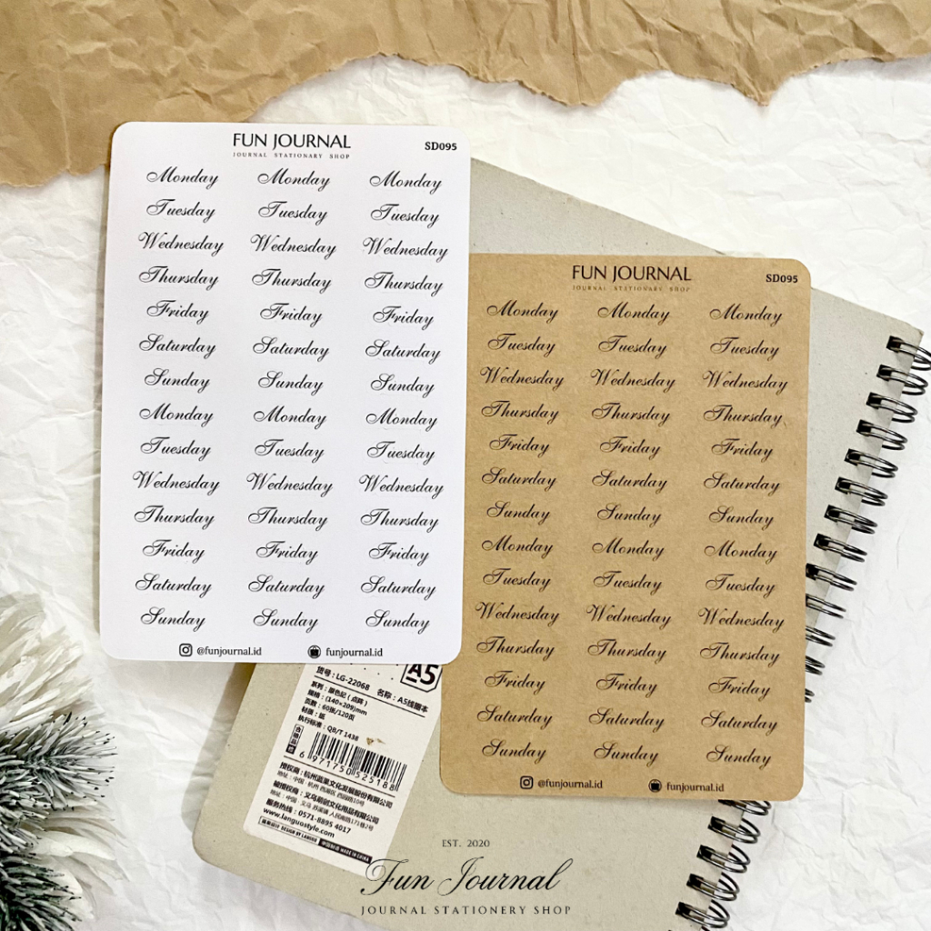 

NAME OF DAY AND MONTH 2 STICKER STIKER SHEET UNTUK JOURNAL JURNAL PLANNER PLANNING SCRAPBOOK DIY BUJO