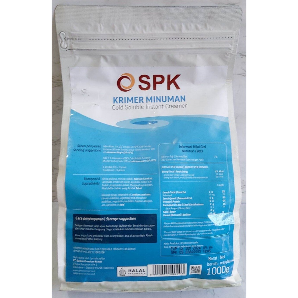 

Krimer Kopi Minuman 1kg SPK Santos Premium Krimer Cold Soluble Instant Creamer (Larut Di Air Dingin)