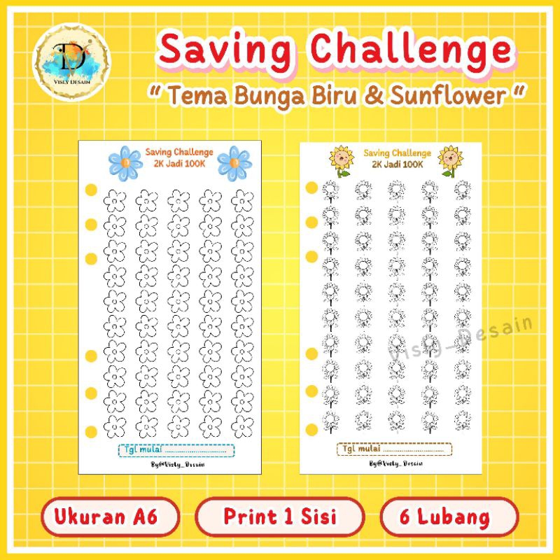 

Loose Leaf Binder Saving Challenge A6 1 pcs Tema sunflower atau Tema Bunga biru / Isi Binder A6 / Loose Leaf / Budget Planning