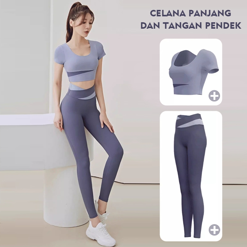 NEW SETELAN BAJU OLAHRAGA WANITA (KAOS BRA + LEGGING PANJANG) YF055