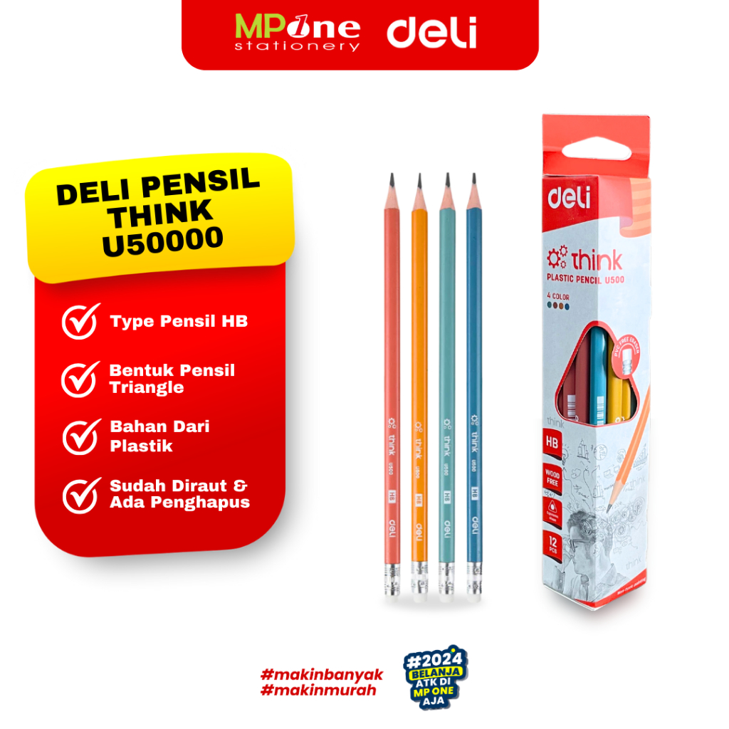 

(1 KOTAK) Deli Pensil HB Triangle U50000/ Pensil Siap Pakai + Penghapus Isi 12pcs Deli