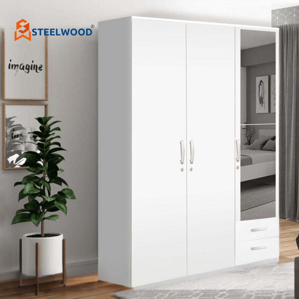 STEELWOOD ||  LEMARI CERMIN PAKAIAN/LEMARI PAKAIAN BESAR LUAS/LEMARI KAYU/LEMARI GANTUNG