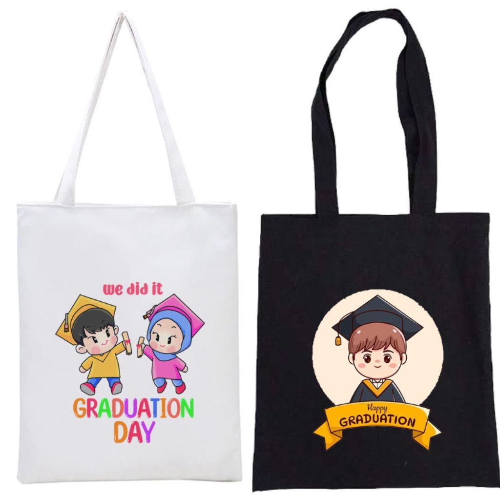 Totebag Wisuda Happy Graduation Lucu Kanvas Wanita Kado Kelulusan Anak Cewek Cowok Aesthetic