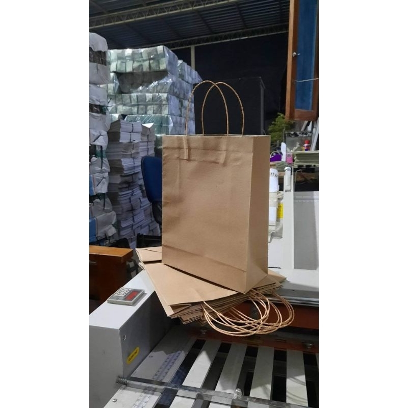 

tas paper bag kertas plastik hajatan jumbo coklat polos ukuran 26x32x9