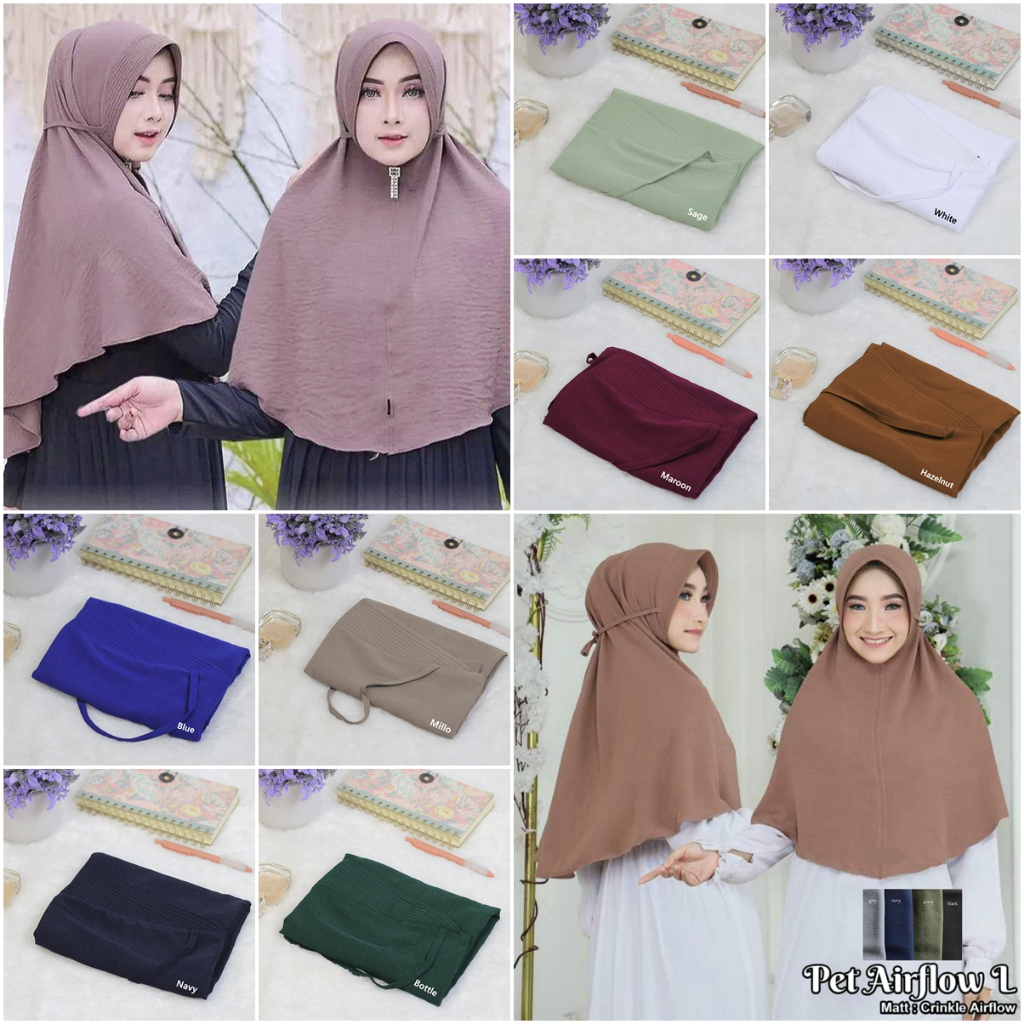 Bergo Pad Jilbab instan ukuran L kecil Khimar pet bahan Crinkle Airflow Lembut Premium grosir murah