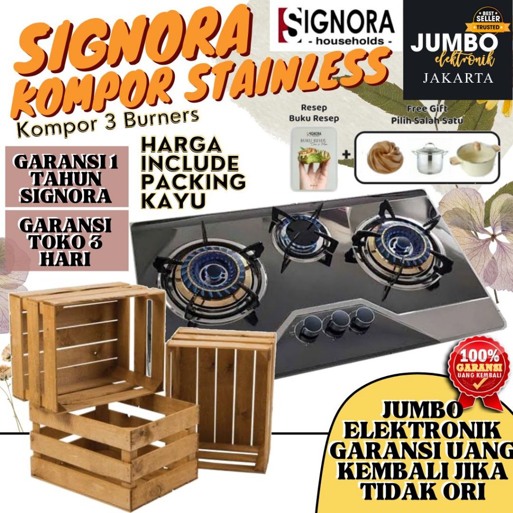 [PACKING KAYU] Kompor Signora 3 Tungku Kompor Sigmora New Grand 3 Burner Kompor Tanam Kompor Portabl