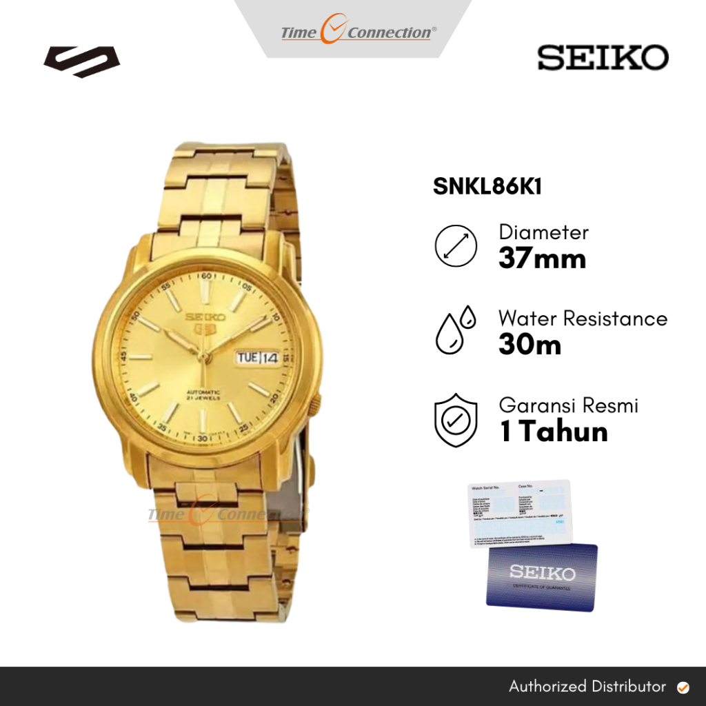 Seiko 5 SNKL86K1 Gold Automatic Original / Jam Tangan Pria Wanita Rantai SNKL86 Emas Otomatis