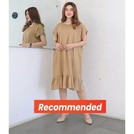 CUCI GUDANG HOMEWEAR MIDI DRESS RUFFLE LENGAN PENDEK BAHAN HYGT MURAH WANITA