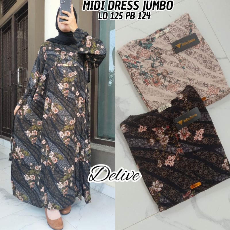 Midi Dress  Rayon Jumbo// Midi Dress Jumbo Motif Bunga//Homey Dress Rayon