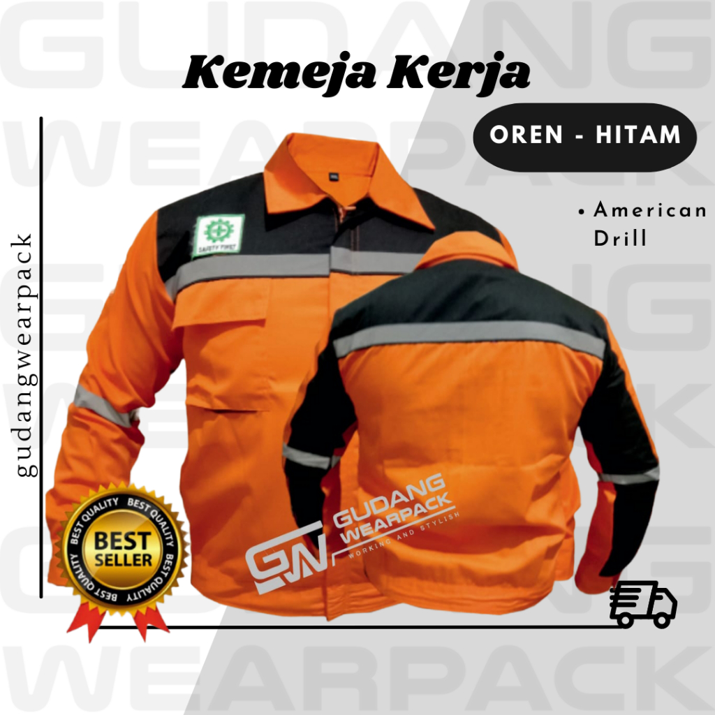 Wearpack/Baju Kerja ATASAN Lengan Panjang OREN KOMBINASI HITAM