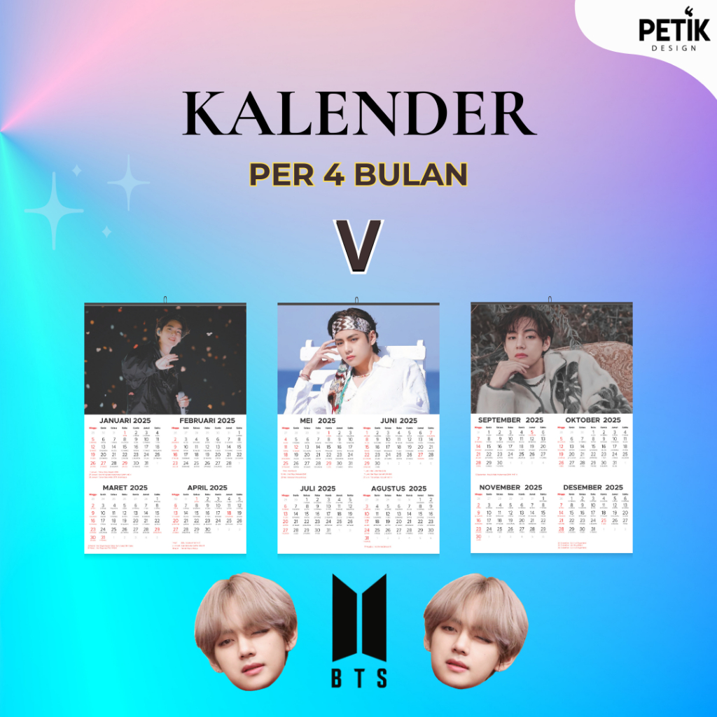 

Kalender Dinding Kim Tae-hyung/V BTS 3 Lembar (per 4 bulan) 2025 Klem