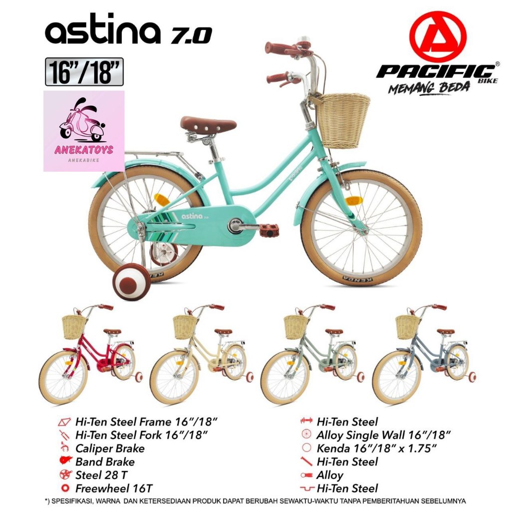 Sepeda Mini Anak Perempuan Pacific Astina 7.0 CTB 16/18x1.75 Inch 4-8/9 Tahun
