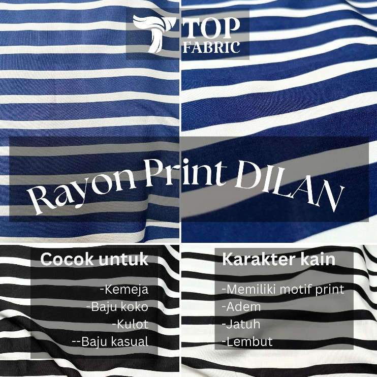 Kain Rayon  DILAN Print Salur Premium Quality Rayon Soft tebal lembut 0.5 meter