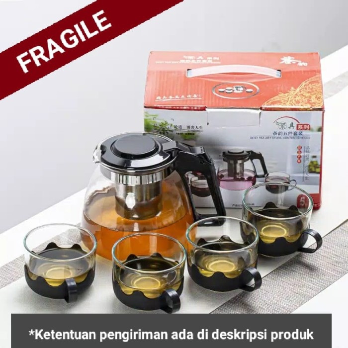 TEA POT SET 5 IN 1 TEKO KACA SARINGAN