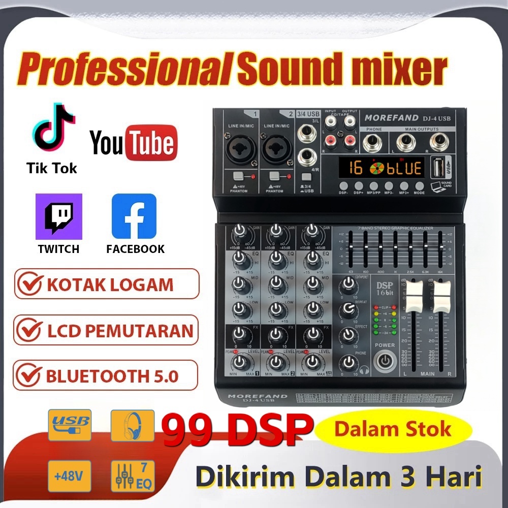 Mixer 4 chanel /mixer audio/mixer 4 chanel termurah /mixer mini/ Amplifier Bluetooth Mini mixer ashl