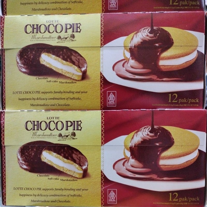 

Lotte Choco pie isi 12/keik marsmallow salut coklat