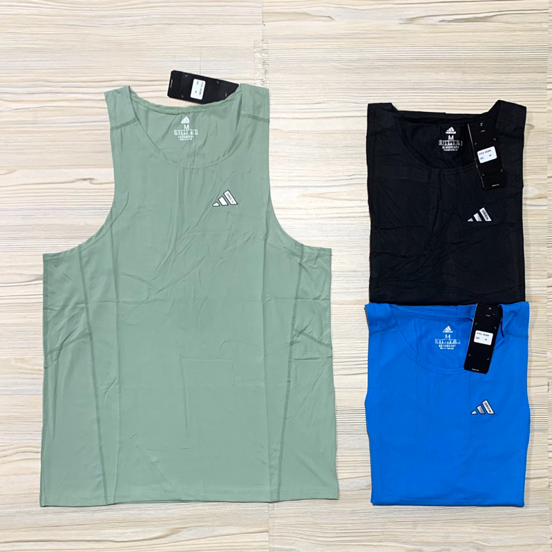 KAOS SINGLET ADIDAS IMPORT PREMIUM T-SHIRT LEKBONG TANKTOP PRIA MAN OLAHRAGA GYM RUNNING HIJAU SAGE 