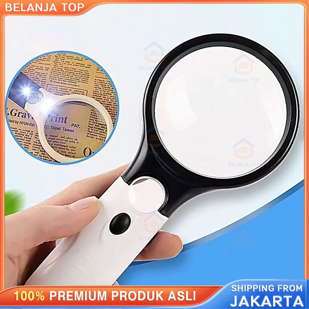

2in1 Pembesar Dengan Lampu 3 LED Membaca Magnifying Glass Magnifier Handheld