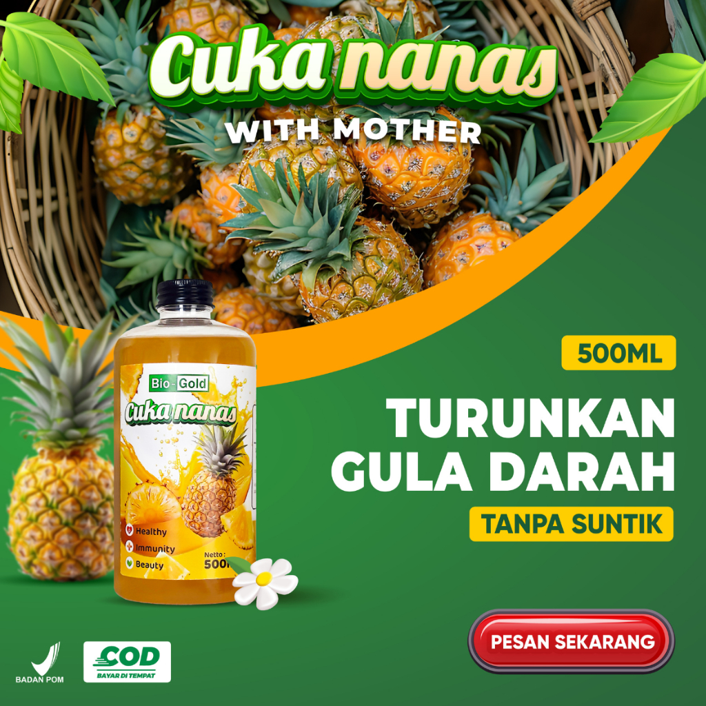 

CUKA NANAS BIO GOLD 500 ml With Mother Turunkan Kadar Gula Darah Kolesterol Asam Urat