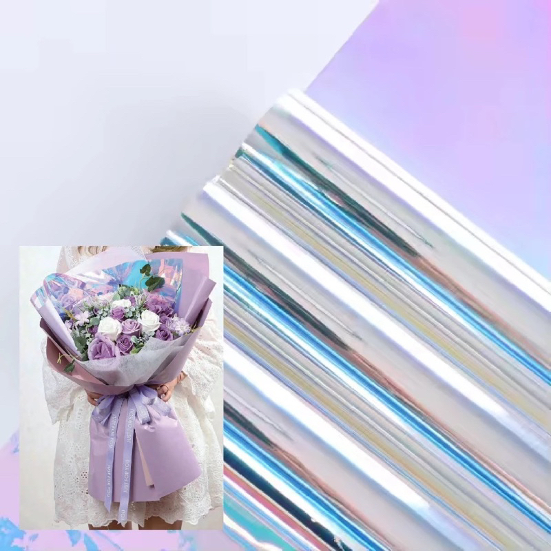 

[ROLL/LEMBAR] HOLOGRAM Cellophane Wrapping Flower Grade A Kertas Plastik Bunga Pelangi