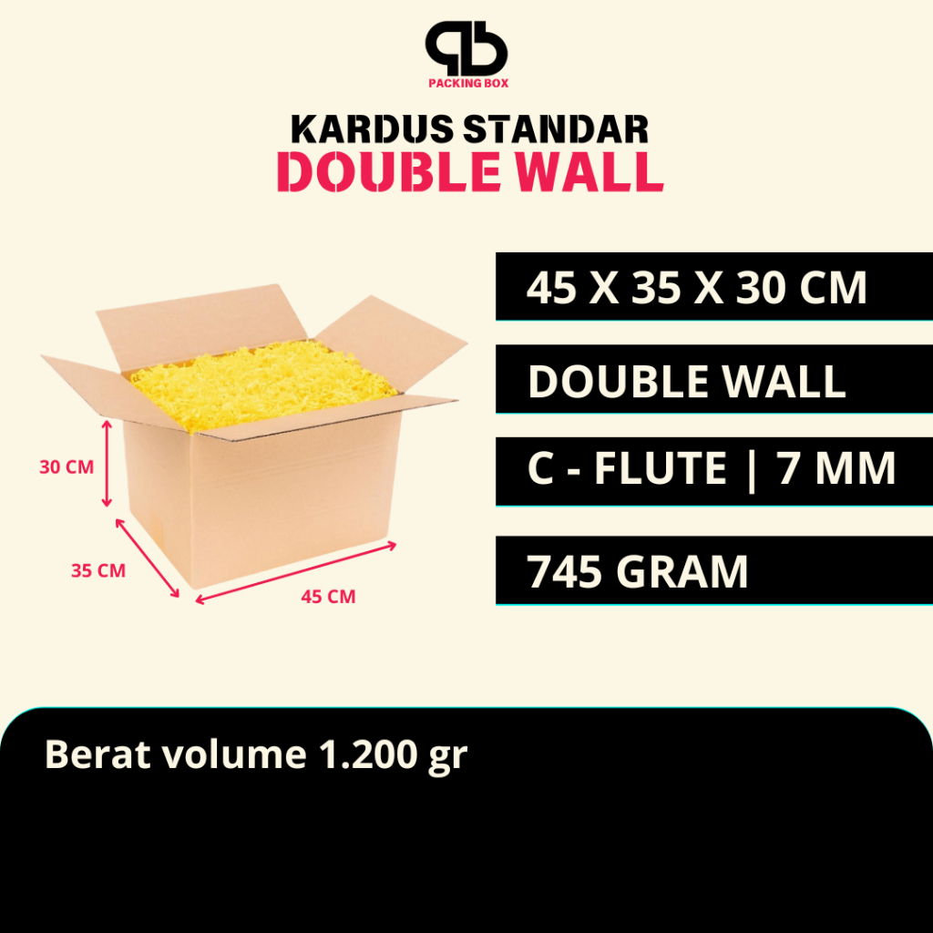 

Packing Box 45x35x30 Kardus Karton Kotak Dus Packaging Pindahan Polos Double Wall CBFlute Tebal 7mm