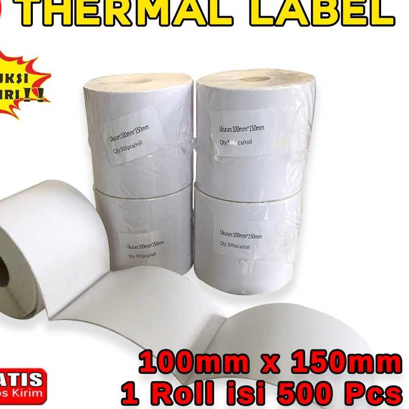 

Kertas Thermail Stiker Thermal 100x150 isi 500 & 250 lembar, Label Thermal barcode, Kertas EDC/printer mini bluetooth