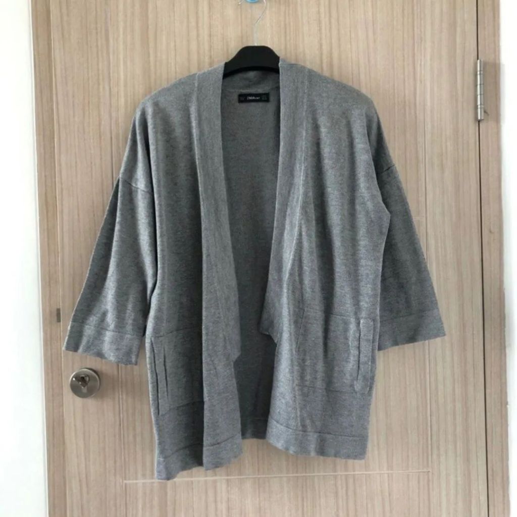 Zara knit outer cardigan grey abu preloved