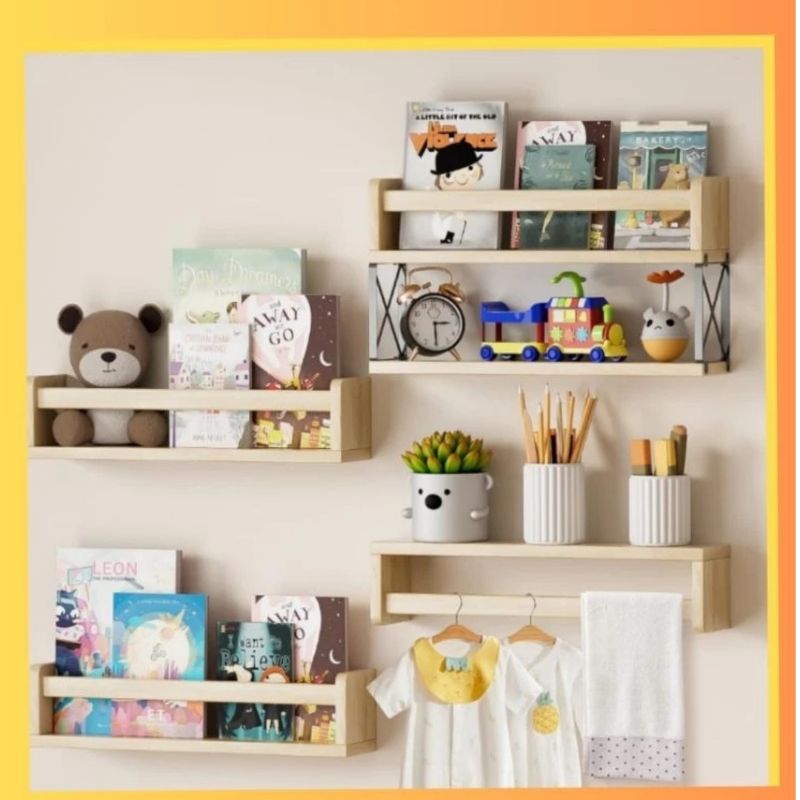 Rak Bumbu Dapur Gantung Kayu Serbaguna/Rak buku Kayu Tempel Dinding Tempat Bumbu Minimalis