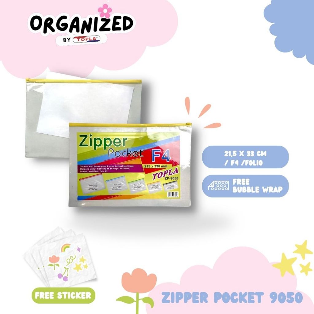 

Zipper Pocket 9050 Folio Transparan pocket dokumen kertas berkas dan aksesoris kantor Topla