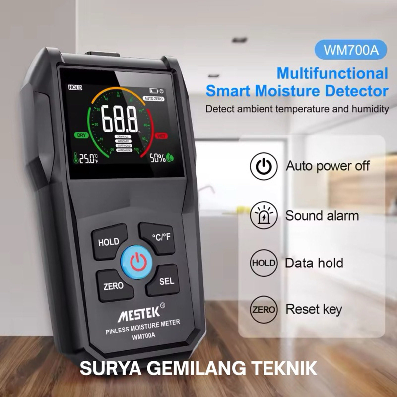 Moisture Meter Mestek WM700A Pinless Wood Concrete MC Tester Tembok