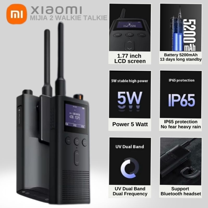 ht - ht xiaomi - Ht Xiaomi Mijia 2, Walkie Talkie Radio HT Original Power 5 Watt Battery 5200 mAh Du