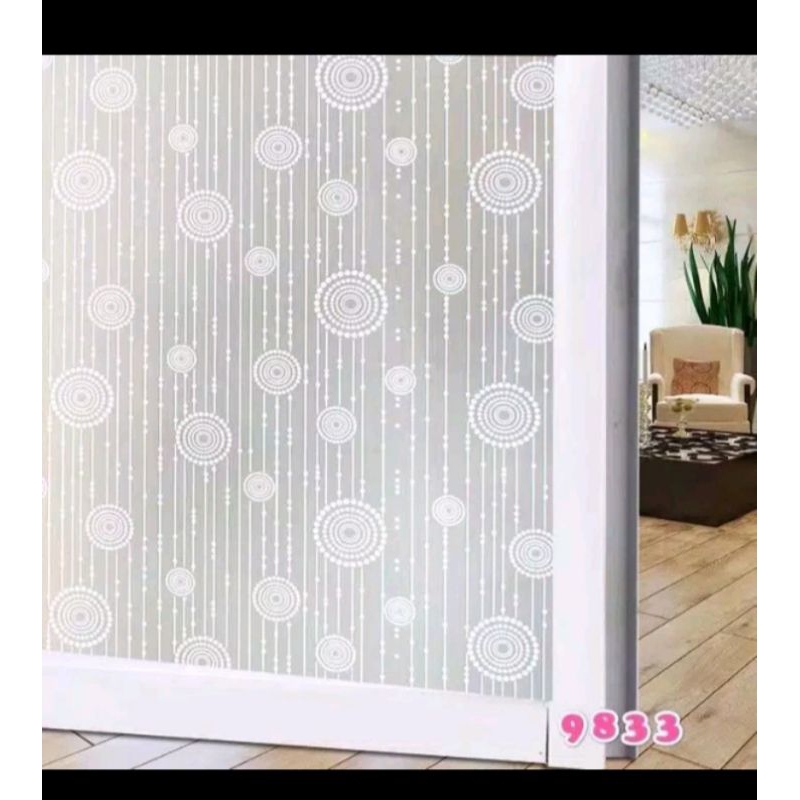 stiker kaca/ pelapis kaca motif tirai bulat putih