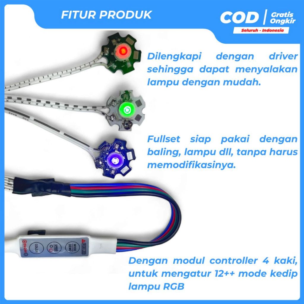 Lampu Layang Layangan Dinamo Led Hpl Modul Rgb 4 Kaki Fullset Siap Pakai