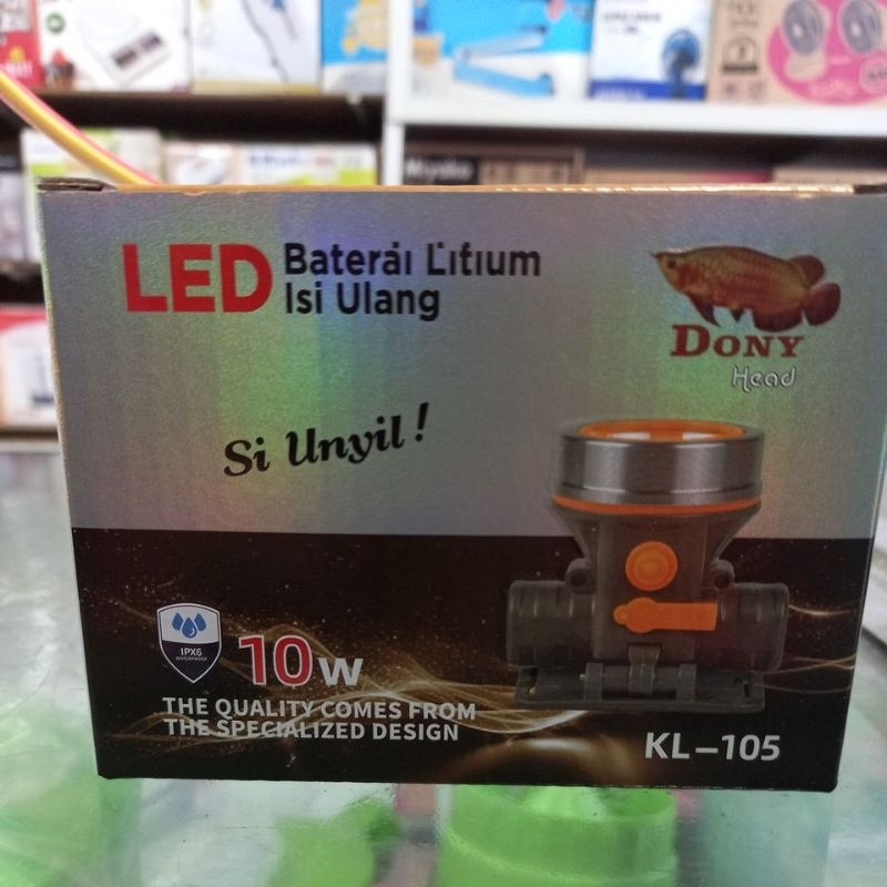 senter kepala dony 10w kl 105 head lamp kecil unyil mini terang watt cas isi ulang rechargeable watt