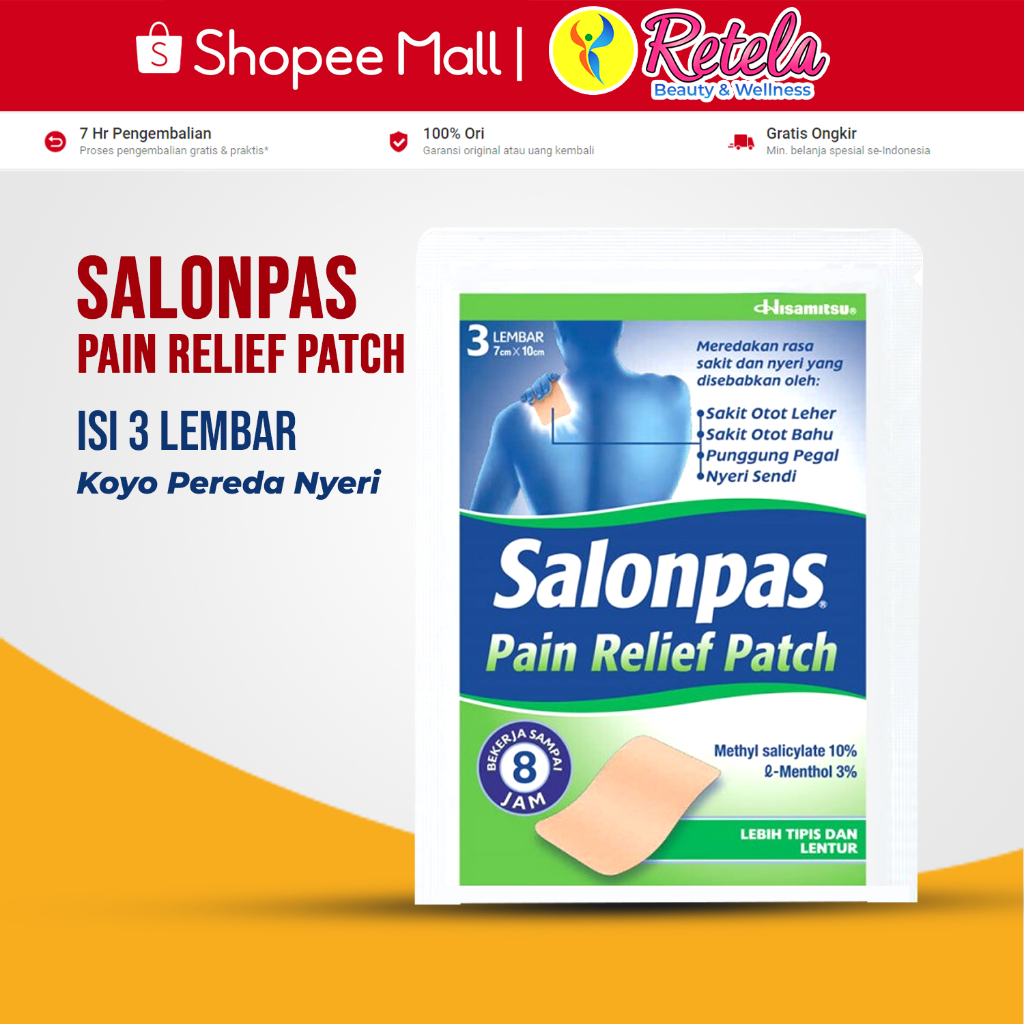 Salonpas Pain Relief Patch 3 Lembar / Pereda Nyeri Otot, Nyeri Sendi Dan Keseleo