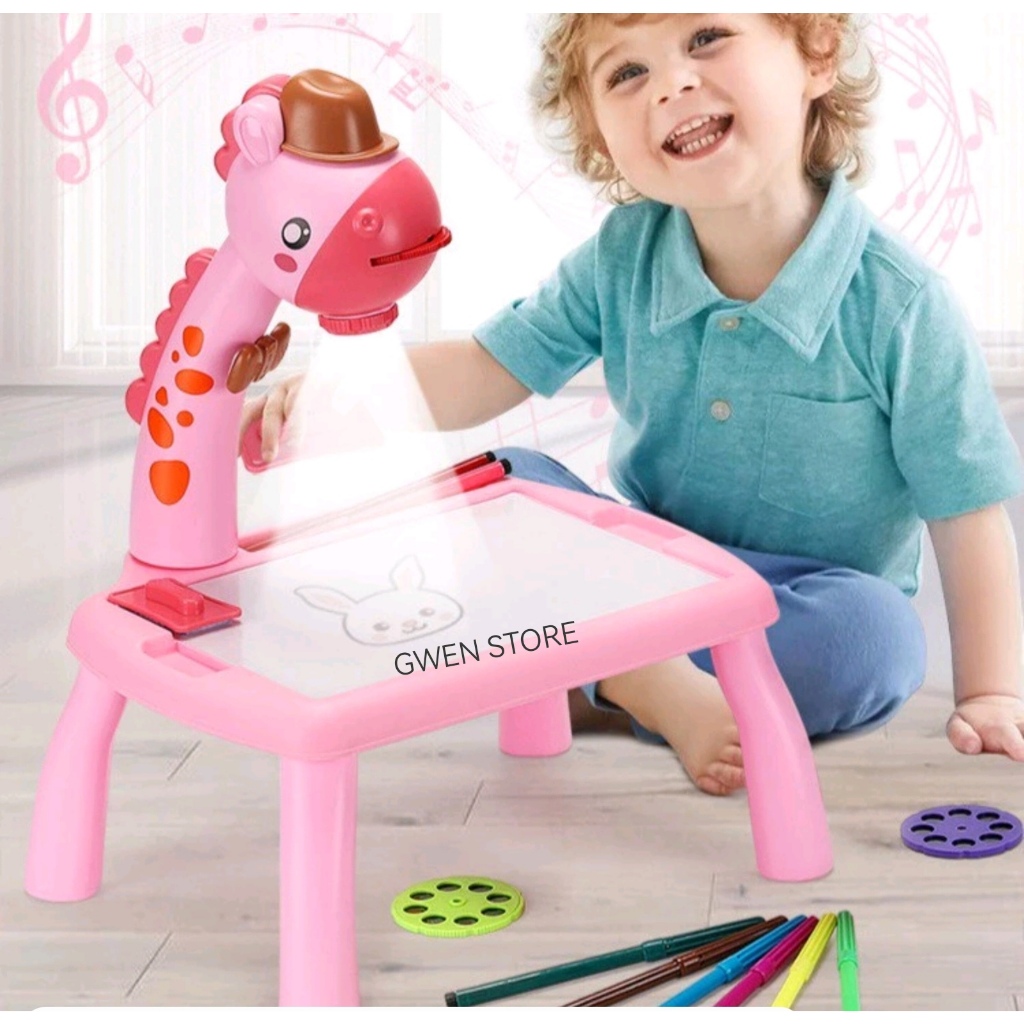 Proyektor mini led mainan anak-anak meja mengambar gambar kartun jerapah seni lukis / meja dan proye