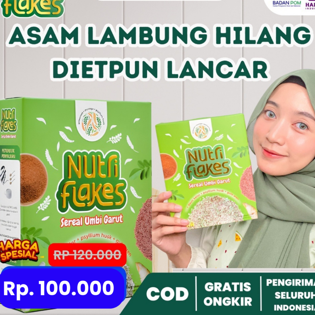 

Nutriflakes Sereal Ubi Garut | Solusi Meredahkan Asam Lambung - Maag - Gerd Tanpa Obat Kimia