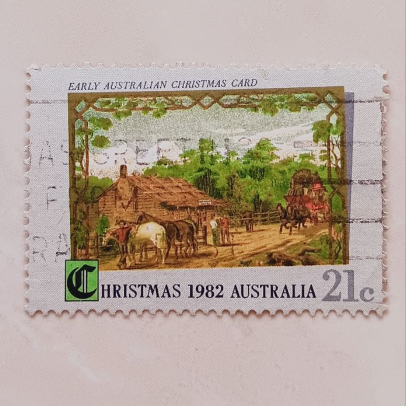 

(AA) Perangko Australia Christmas 1982 - Bushman's hòtel with Cobb's coach arriving 21c Used