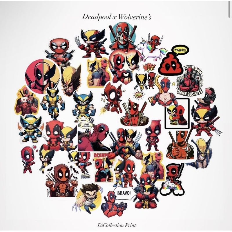 

Deadpool x Wolverine Sticker Packs 30+ Pcs Anti Air Bahan Vinyl | Stiker Laptop | Stiker Handphone / Ipad | Stiker Helm | Stiker Buku