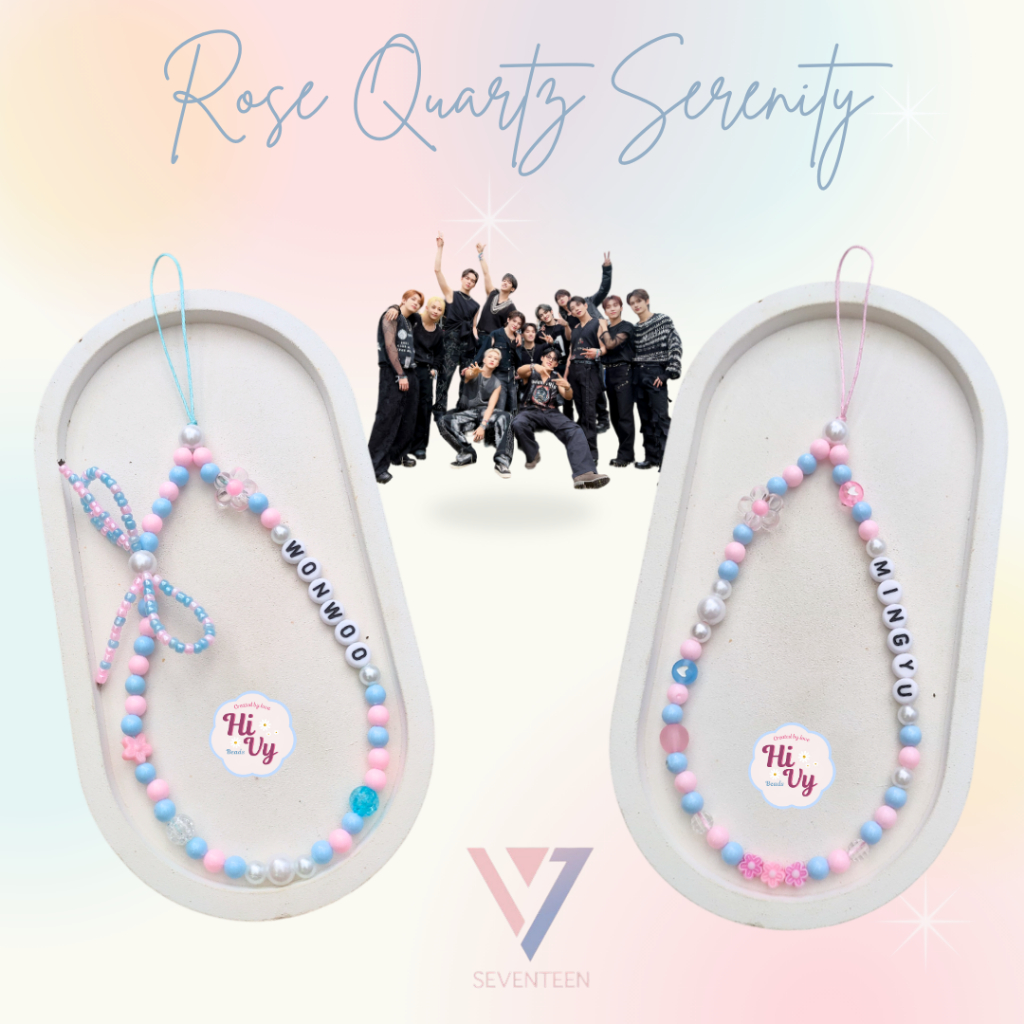 SEVENTEEN ROSE QUARTZ SERENITY CARAT | Phonestrap color fandom inspired || Custom Nama Beads || Cara