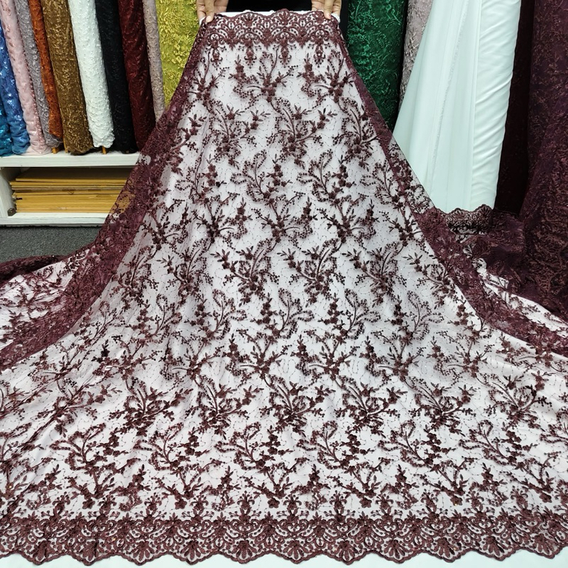 (COD) bakal kain tule spaengle bordir/kain brokat kebaya,dress,gamis,kutu baru, gaun nikahan,baju pe