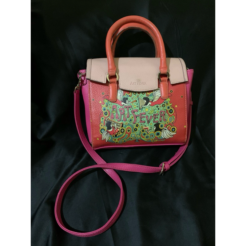 Tas PL Art Fever warna pink peach. Cantik. Size 21x6x19