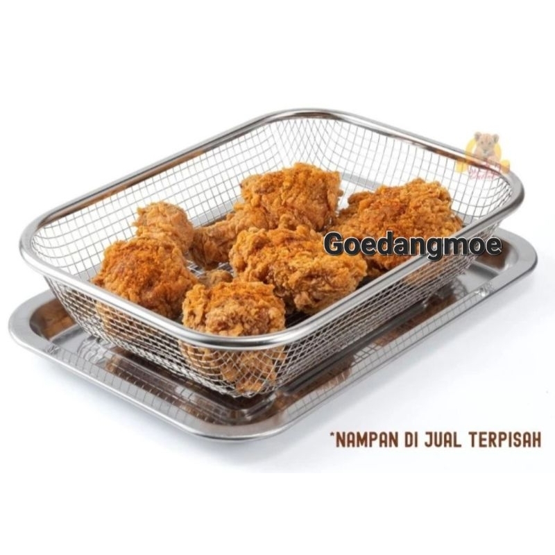 Peniris minyak gorengan 24cm 27cm Nampan gorengan keranjang jaring stainless