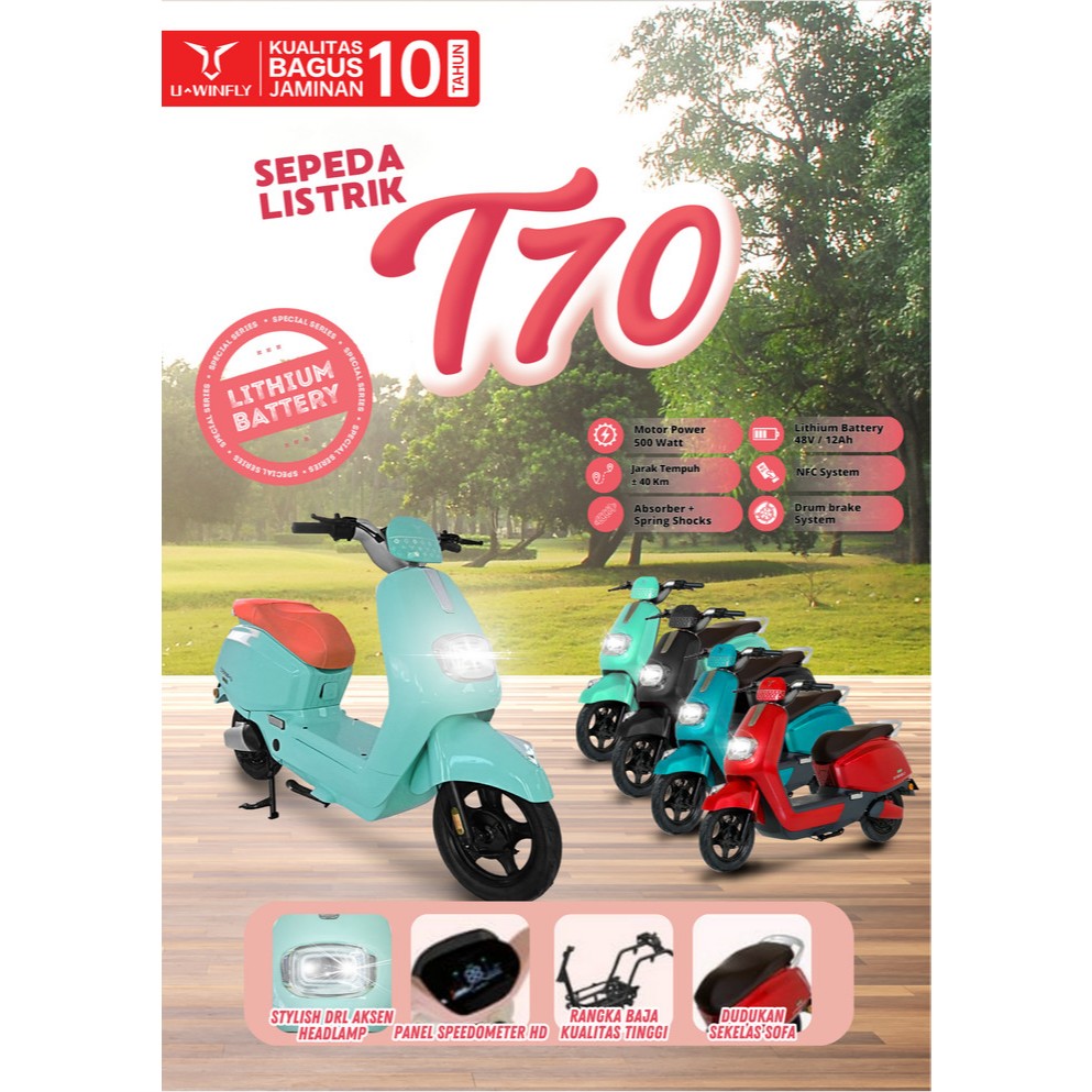 (PENGIRIMAN LUAR KOTA BANDUNG) Sepeda Listrik UWINFLY 500 watt T70L | Sepeda Listrik UWINFLY T70L Bl