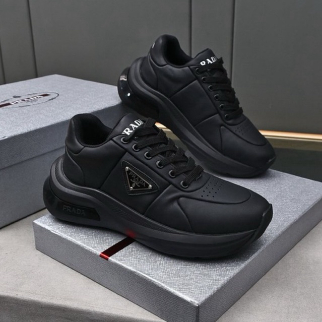 sepatu cowok sneakers, sepatu sneakers pria hitam kulit keren,G001