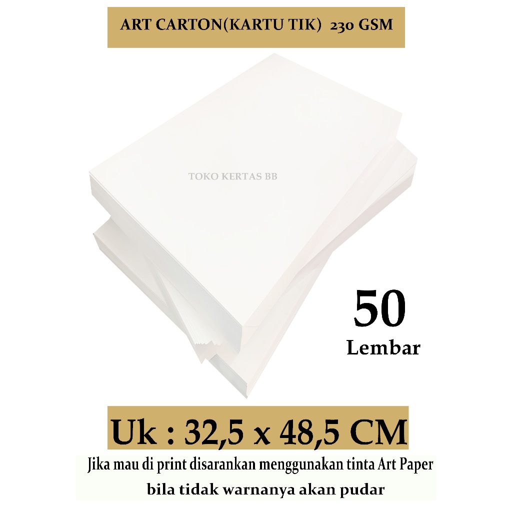 

ART CARTON ( KARTU TIK ) 230 GSM UKURAN 39,5 X 27,2 CM , ISI 80LEMBAR