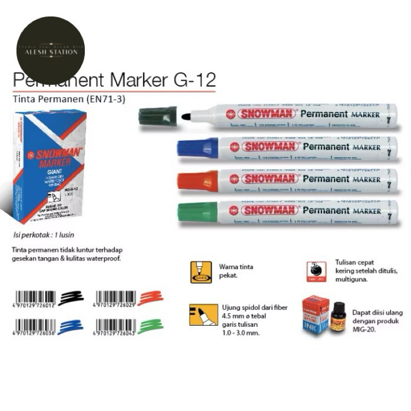 

Spidol Permanen Snowman G-12 Hitam-Merah-Biru